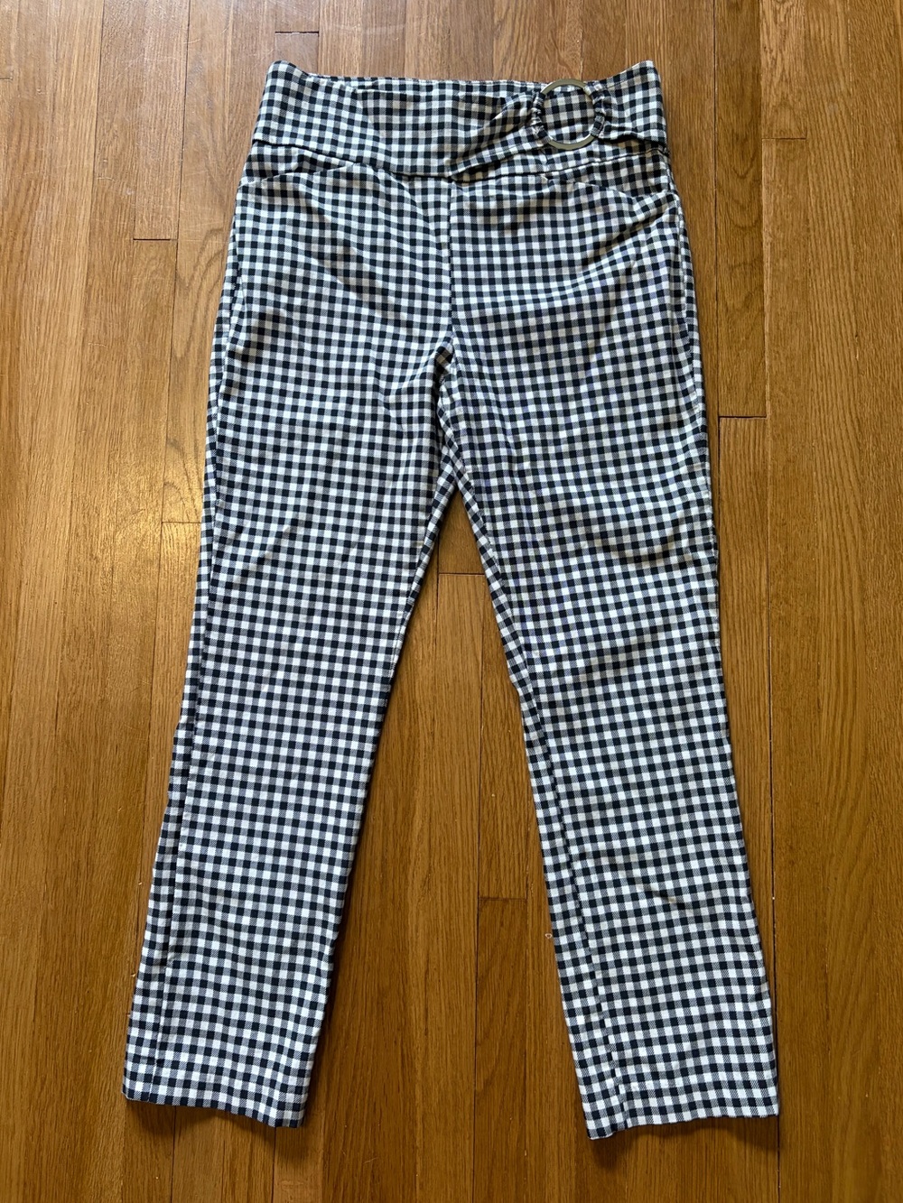 Y2K Gingham Plaid Side Retro Buckle Office Pixie Ankle Pants Black White Small